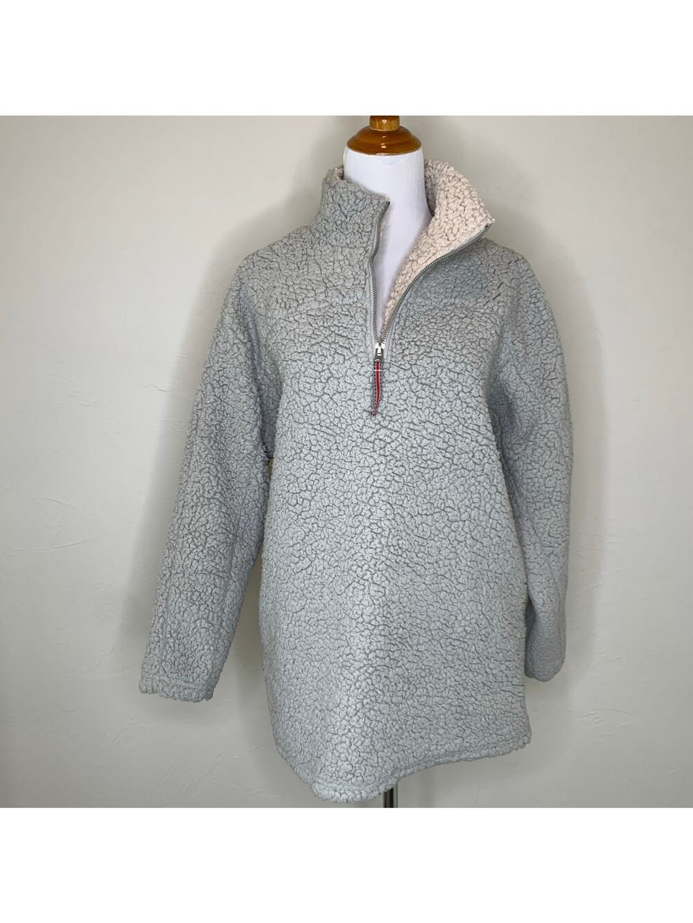 Gray Teddy Sweatshirt Pullover 1/4 zip Small Normcore Gorpcore